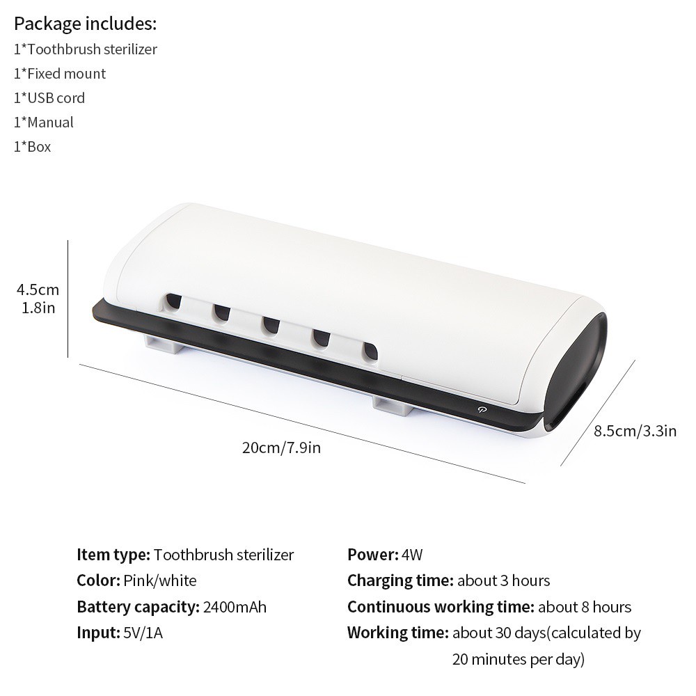 Giá Đỡ Bàn Chải Đánh Răng Gắn Tường Bằng Tia UV Khử Trùng Đa Năng Tiện Dụng