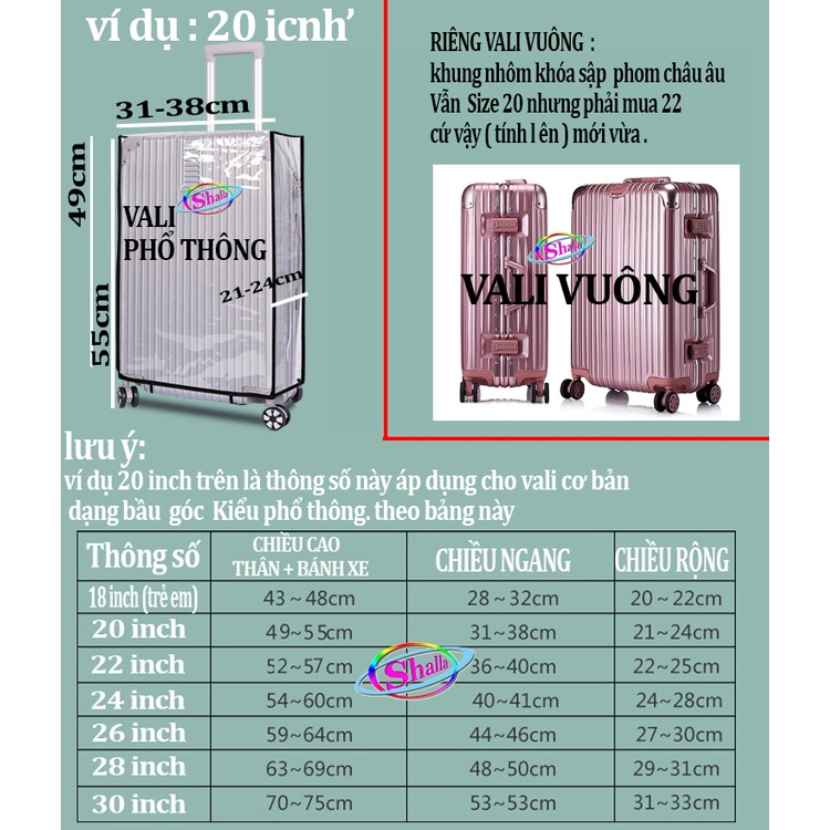 Bao trùm nhựa vải vali size20-24-28 inch trong suốt Shalla K501
