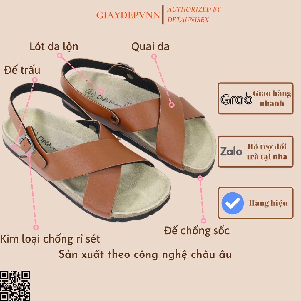 Giày Sandal Đế Trấu Nam Nữ Quai Chéo Màu Bò Thấm Hút Mồ Hôi Tốt - SATA23B