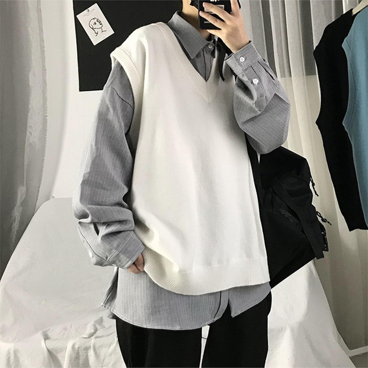 HÀNG NHẬP KHẨU -  Áo len ba lỗ thu đông unisex dáng suông rộng, áo gile nam nữ M-2XL - Hàng Nhập Khẩu