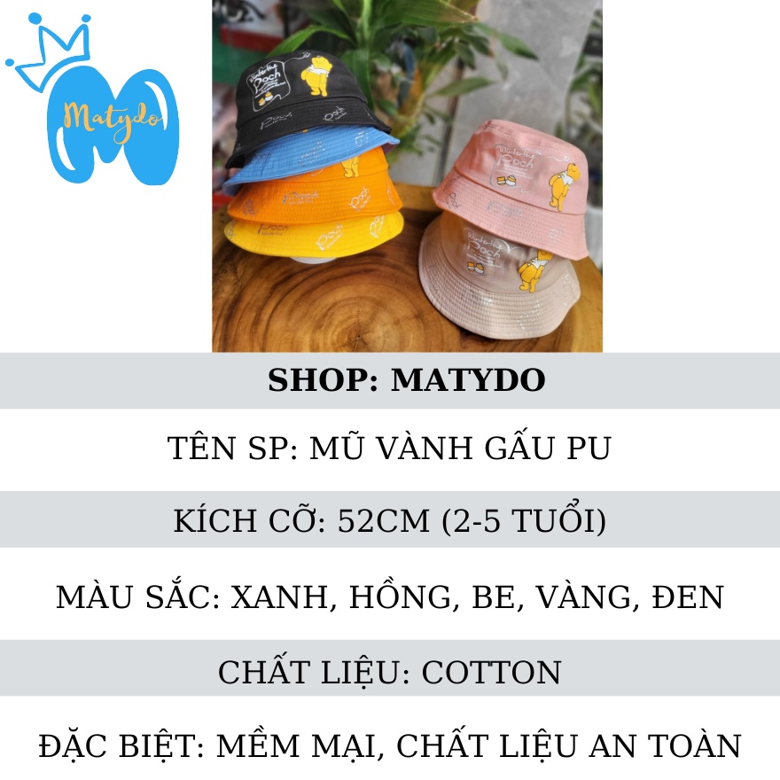 Mũ nón bucket vành tròn cho bé hình gấu pu dễ thương phụ kiện trẻ em 2-4 tuổi