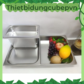 [ SỈ ] Khay vuông chữ nhật đựng Topping chè trân châu thạch inox ( có nắp )