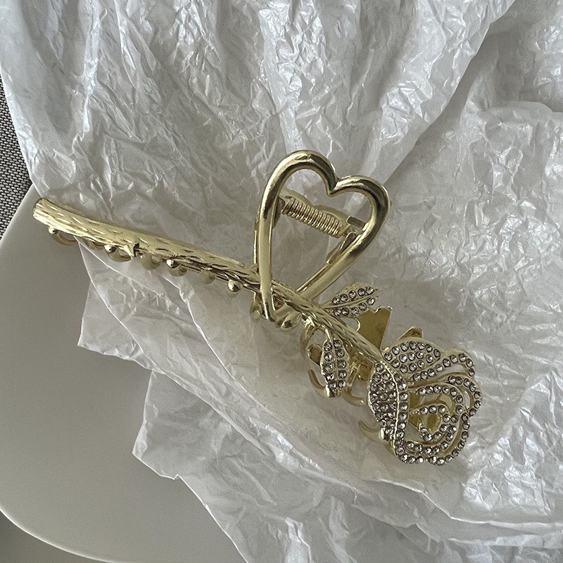 Kẹp tóc (gấp tóc) kim loại mẫu Hoa Hồng chữ Love sang trọng dành cho các bạn nữ DTOnline (chọn mẫu)