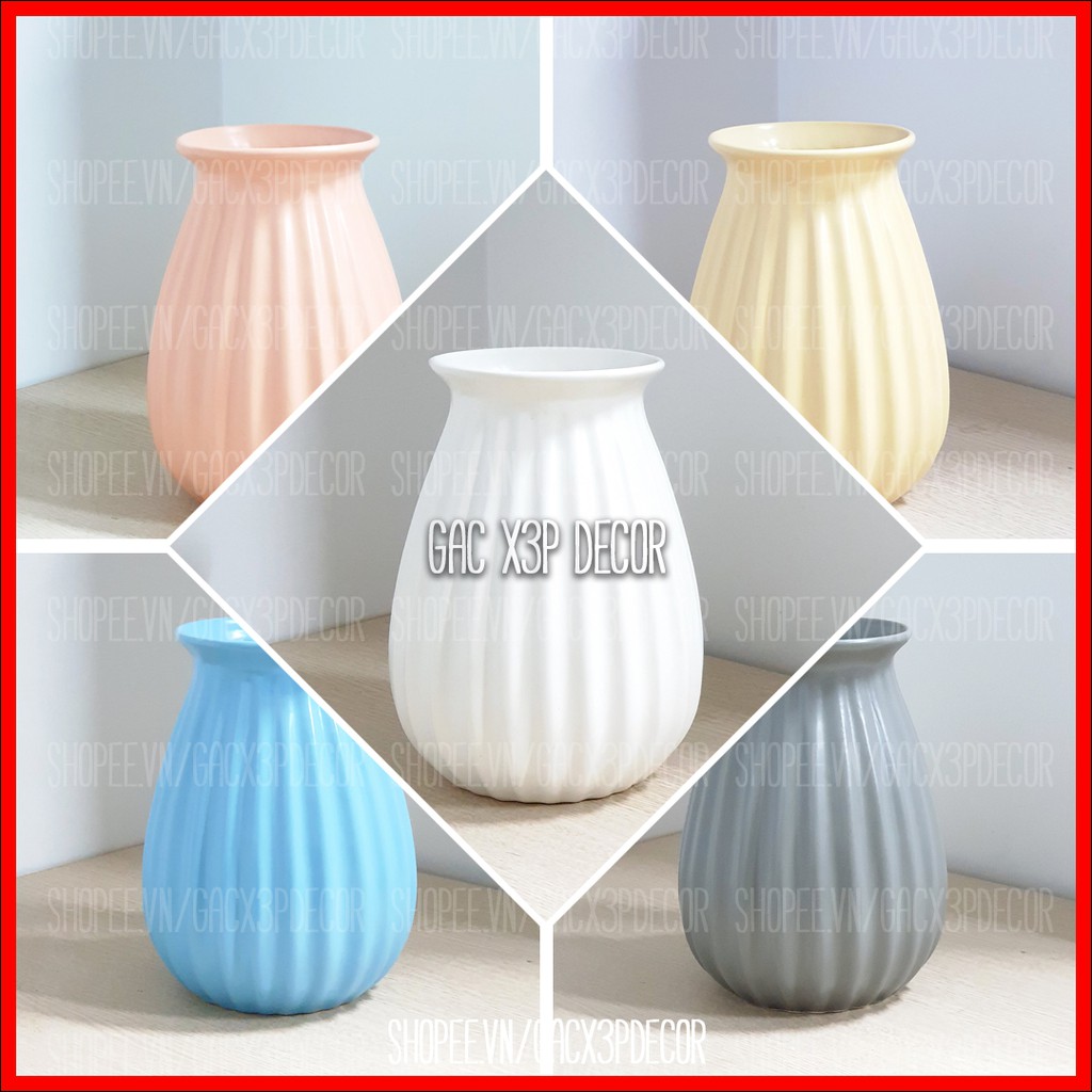 Lọ hoa gốm sứ men lạnh màu pastel dáng bầu - cao 24cm