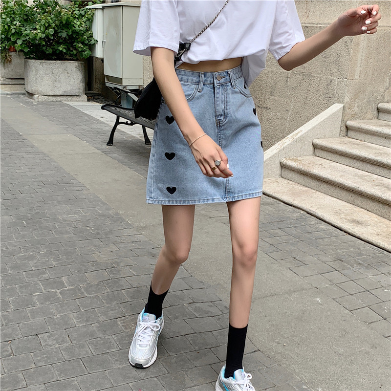 Váy Denim 178403Chân Váy Denim Lưng Cao Phong Cách Hàn Quốc