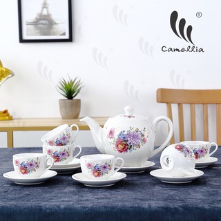 Bộ ấm trà tách sứ trắng họa tiết cao cấp