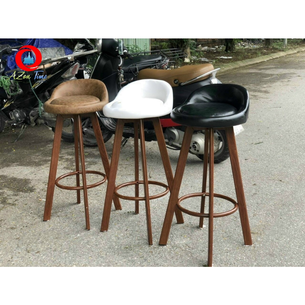 🌟  Ghế Quầy Bar-06 Xoay Có Tựa Chân Sắt Sơn Giả Gỗ, Bọc Da Cao Cấp Cao 75cm Thương Hiệu AZON TIME 🌟