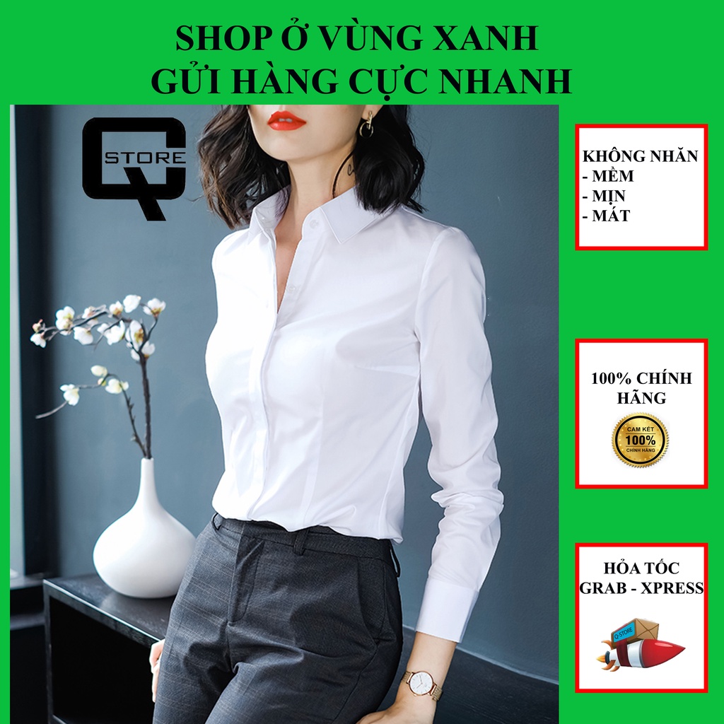 [Voucher giảm 10% cho đơn 50K]Áo sơ mi nữ công sở màu trắng dài tay dáng Hàn Quốc