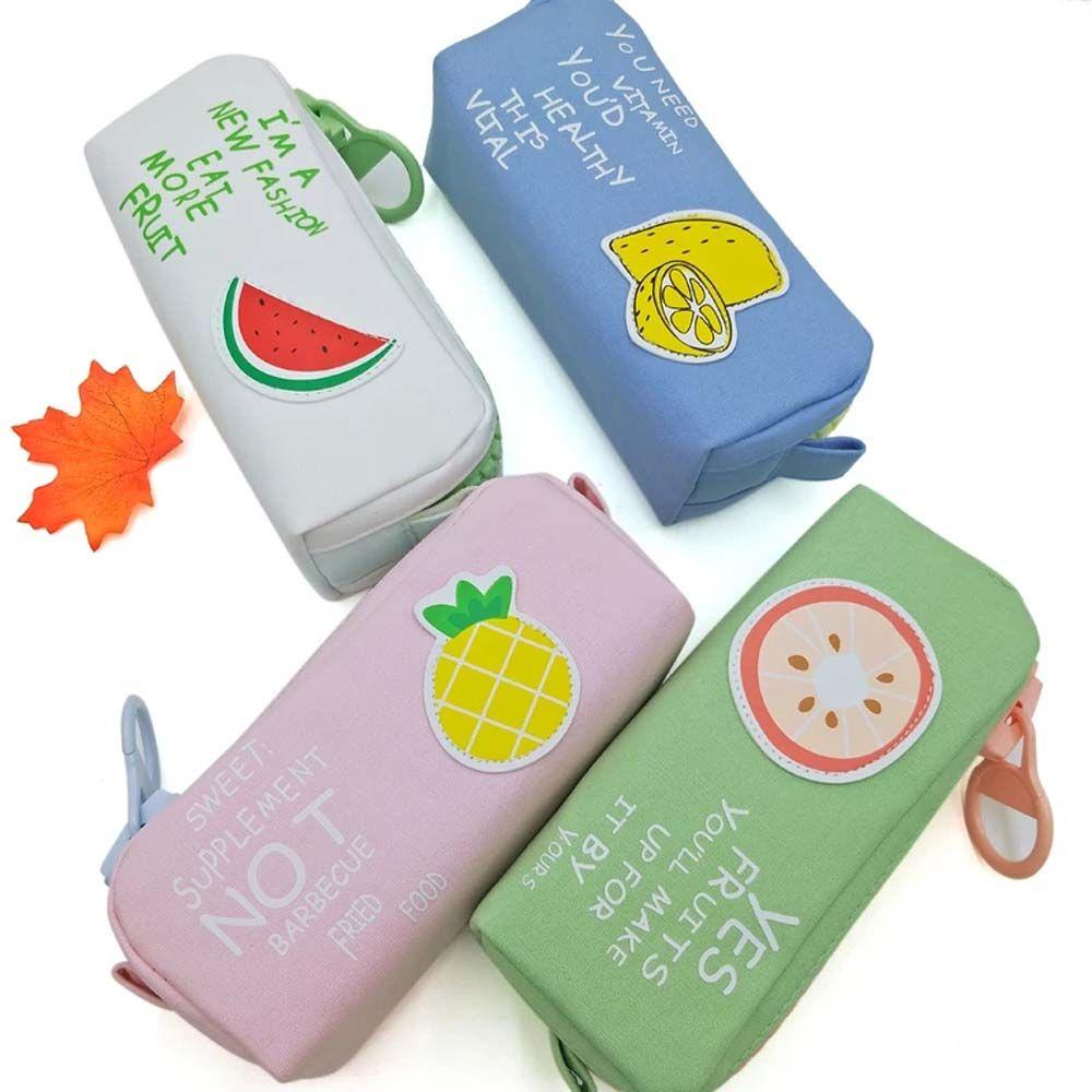 ELEGANT Bóp Viết Vải Canvas In Hình Trái Cây Hoạt Hình Dễ Thương