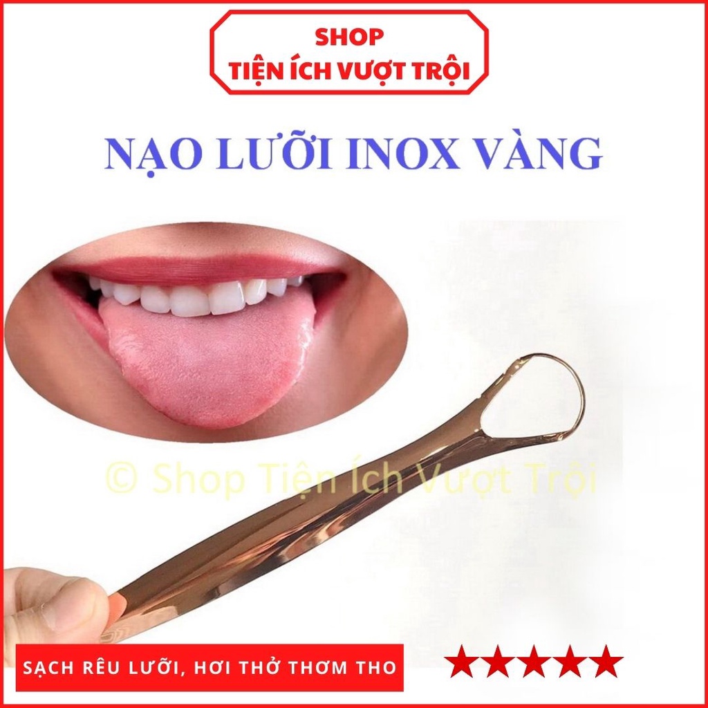 Dụng cụ nạo sạch rêu lưỡi bằng Inox vàng, cây rơ lưỡi, làm sạch khoang miệng, hết hơi thở hôi, nóng-Tiện Ích Vượt Trội