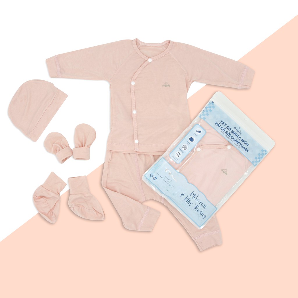 Set quần áo cài chéo 5 món vải modal làm từ sợi cây sồi siêu mềm và thoáng khí size sơ sinh Newborn  Comfybaby
