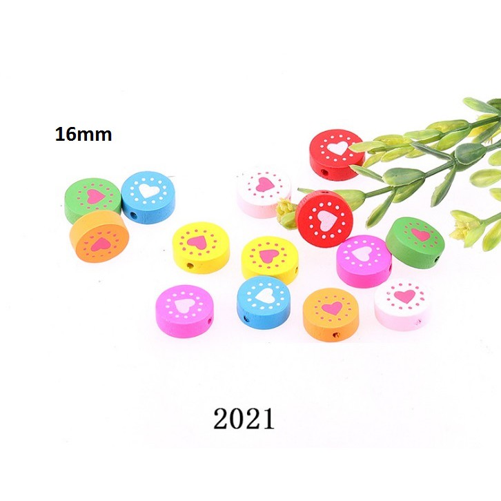 10 viên gỗ 16mm in trái tim MH 2021 làm đồ chơi