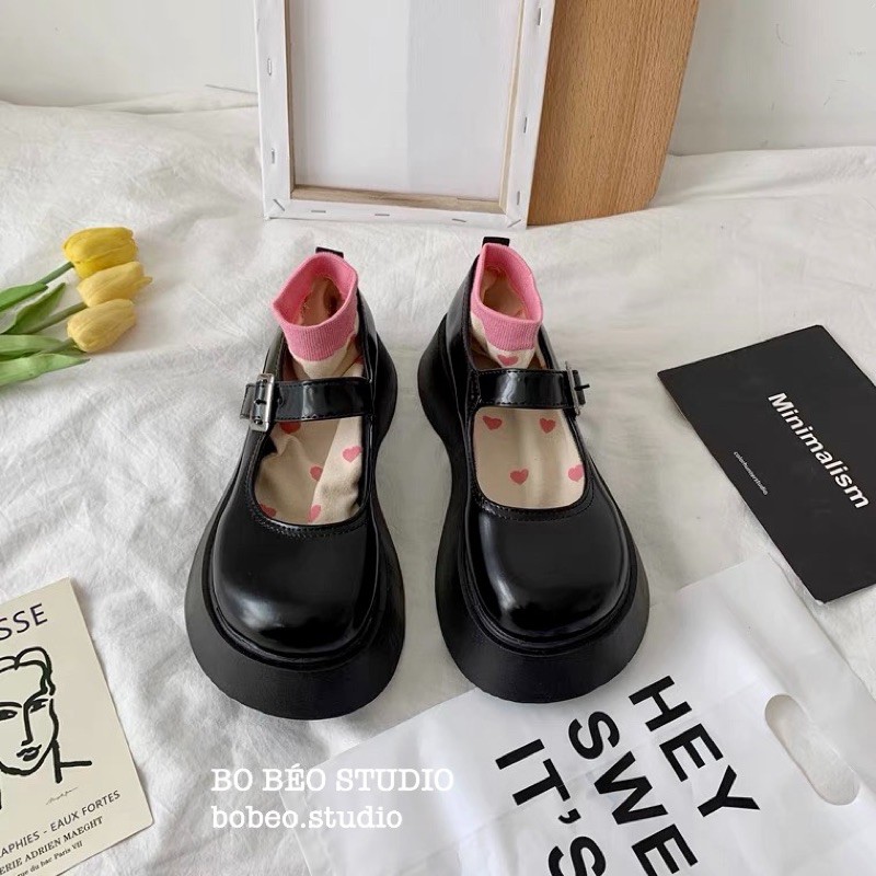 (HÀNG ORDER) GIÀY ULZZANG MARY JANE ĐẾ BỰ 4.5CM - LEATHER SPONG MARY JANE SHOES