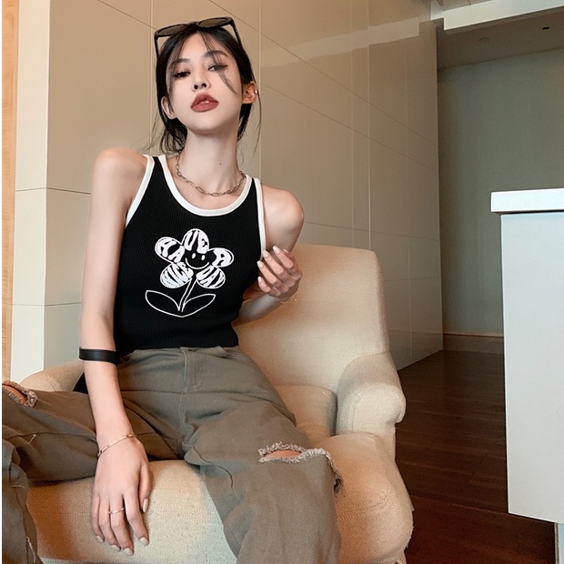 Áo hai dây nữ ZHELIHANGFEI dệt kim hình bông hoa gợi cảm thời trang