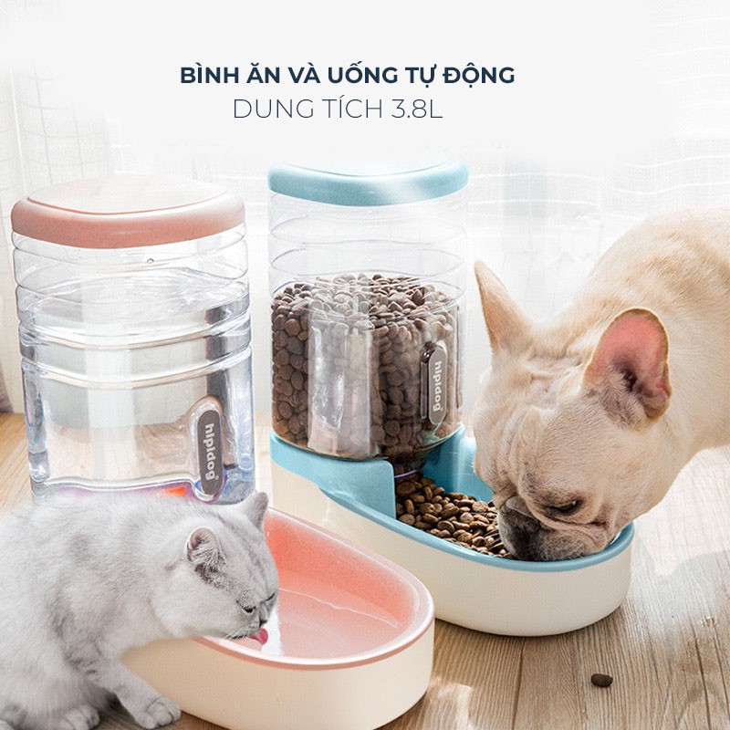 Bình uống nước tự động và bát ăn tự động cao cấp cho thú cưng – Bình dự trữ đồ ăn và nước uống cho chó mèo 3.8l