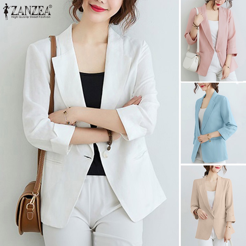 Áo khoác blazer ZANZEA tay lỡ có túi phong cách retro cho nữ