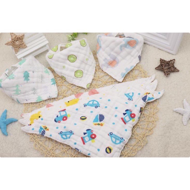 YẾM TAM GIÁC CHO BÉ VẢI XÔ 6 LỚP MỀM MẠI CÓ CÚC BẤM SIẾU THẤM HÚT PK03