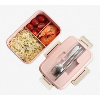 Hộp đựng cơm lúa mạch 3 ngăn tặng kèm thìa và đũa inox