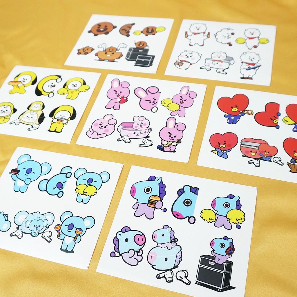 Miếng dán trong suốt in hình BT21 KPOP BTS Chimmy Cooky Koya Mang RJ Shooky Tata Van phiên bản 2