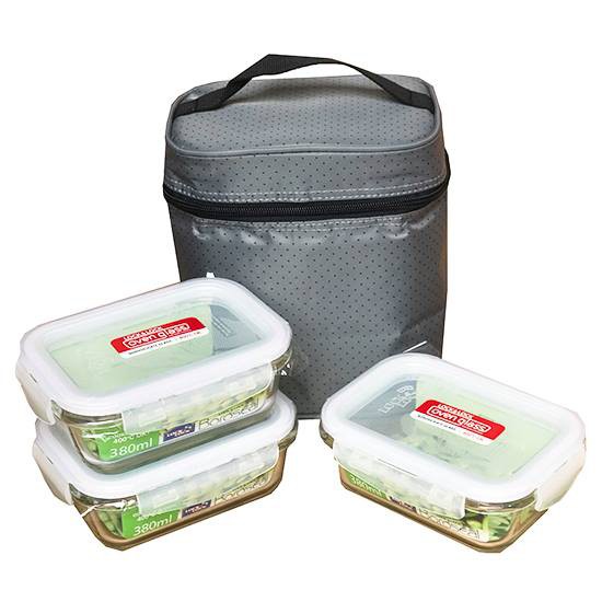 Bộ Hộp Cơm Thủy Tinh Chịu Nhiệt Lock&Lock- LLG422S4 - 1140Ml - màu xám | BigBuy360 - bigbuy360.vn