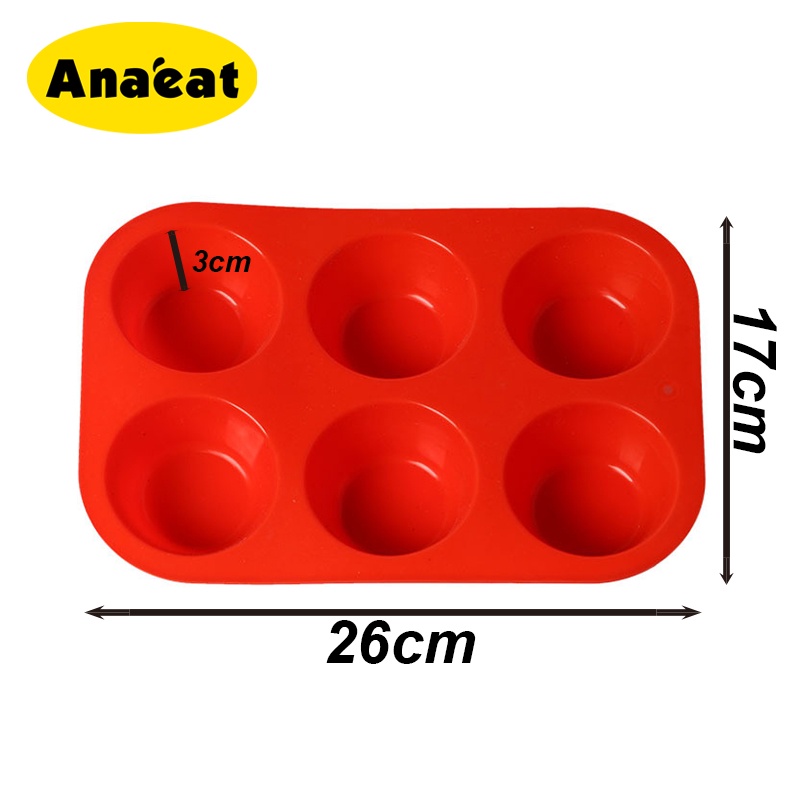 Khuôn Làm Bánh Xốp ANAEAT Chất Liệu Silicon Thiết Kế 6 Ô Tròn Lớn Chống Dính