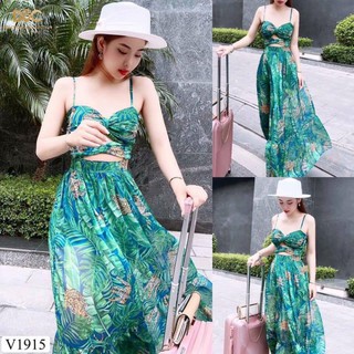 Maxi 2 dây đi biển nơ ngực có mút cưc xinh