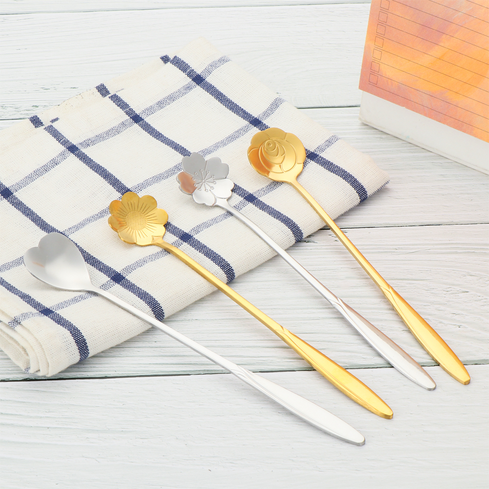 Muỗng cà phê thép không gỉ hình hoa anh đào sáng tạo