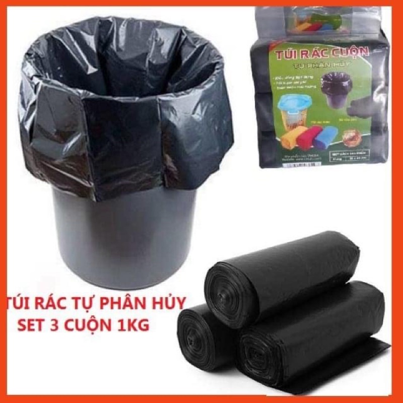Set 3 cuộn 1kg túi nilon đựng rác sinh học tự phân huỷ loại dày đẹp