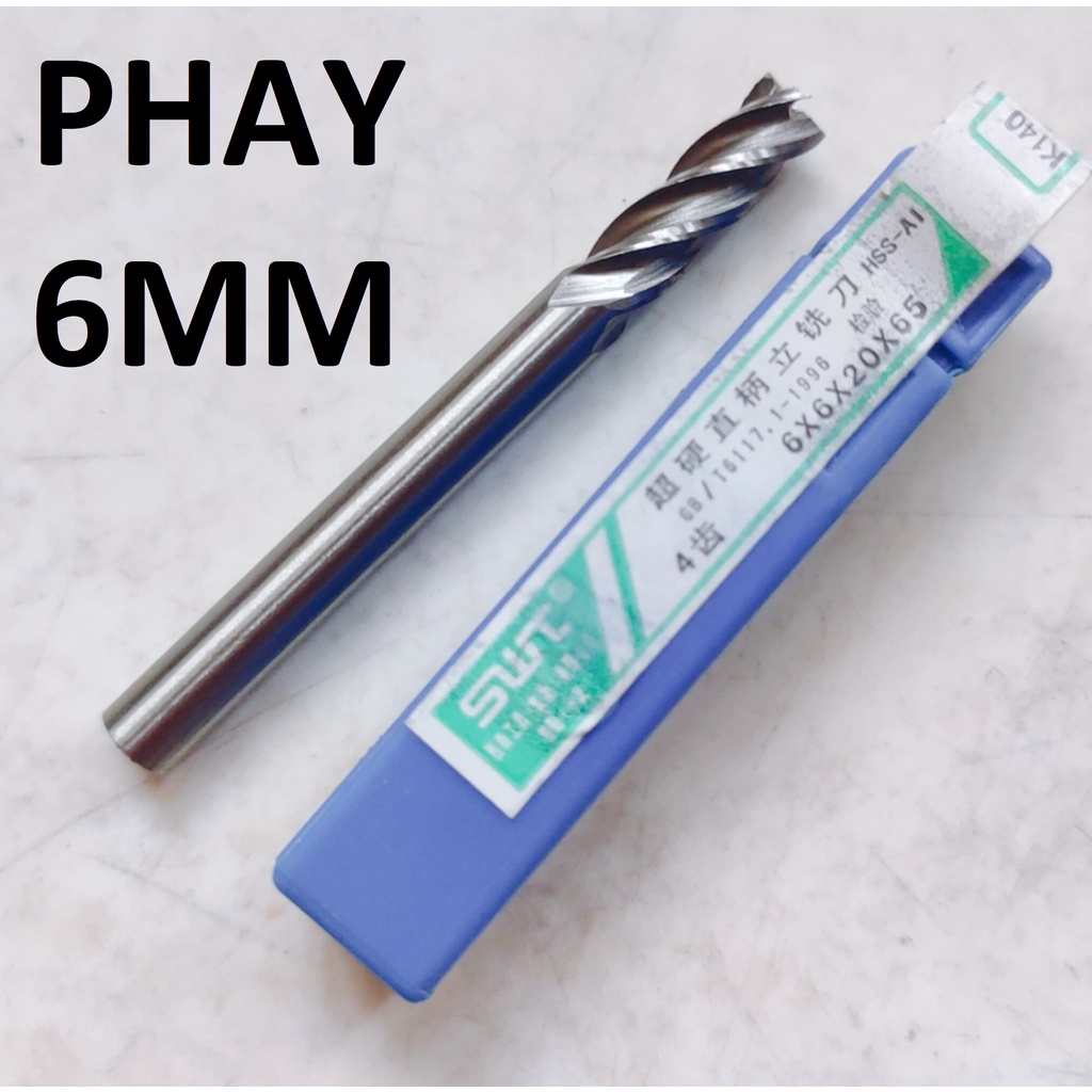Mũi phay 6mm, 4 me cắt, chất liệu thép gió
