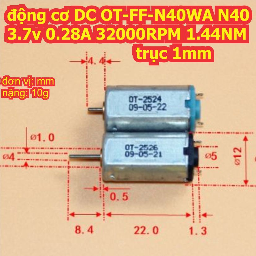 2 cái động cơ DC OT-FF-N40WA N40 3.7v 0.28A 32000RPM 1.44NM trục 1mm kde1769