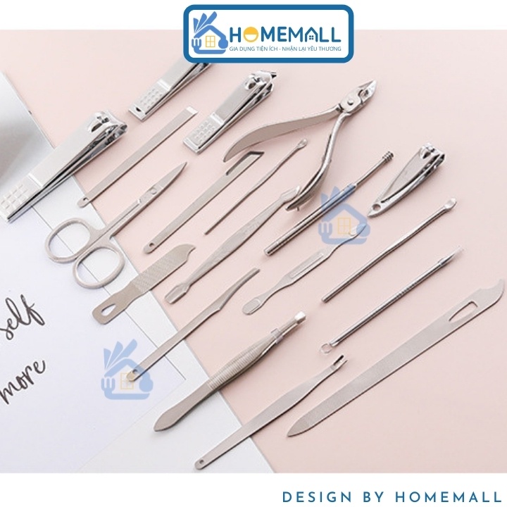 Bộ Bấm Móng Tay 19 Món Thép Không Gỉ - Bộ Cắt Móng Tay, Làm Nail, Nặn Mụn Cao Cấp