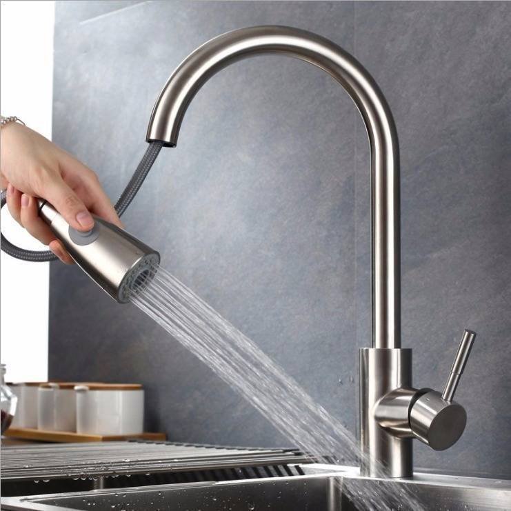 Bộ vòi rửa chén bát nóng lạnh dây kéo rút inox 304 MÀU TRẮNG 2 chế độ cần xoay 360 độ tiện dụng siêu bền