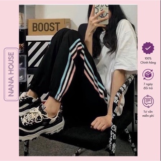 Quần jogger 3 sọc dáng thể thao ống rộng Bo Gấu 2 Màu Đen Trắng Freesize