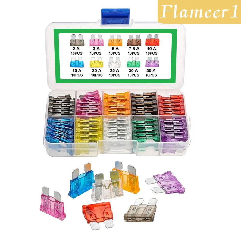 Set 100 Cầu Chì Lưỡi Chuẩn 2,3,5,7.5,10,15,20,25,30 35 AMP Cho Xe Hơi