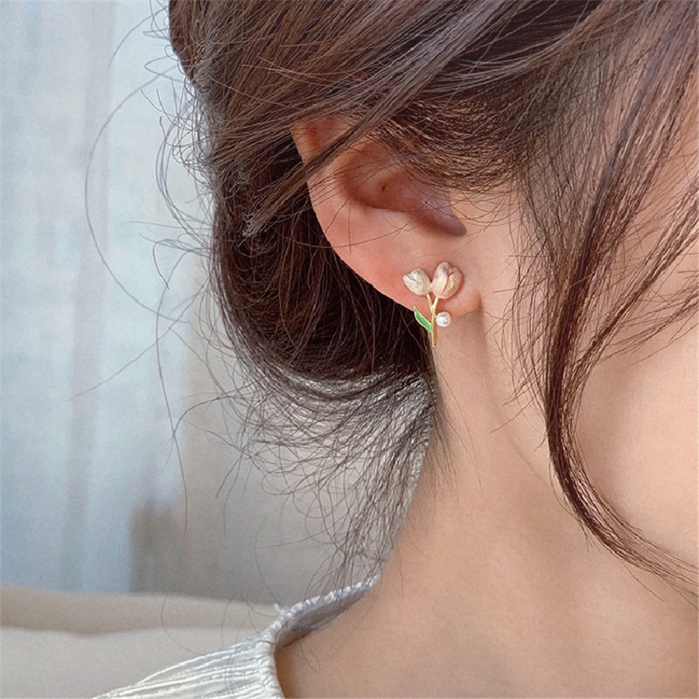 Khuyên Tai Hoa Tulip Màu Hồng Thiết Kế Mới Ngọt Ngào Cao Cấp Thời Trang Mùa Hè