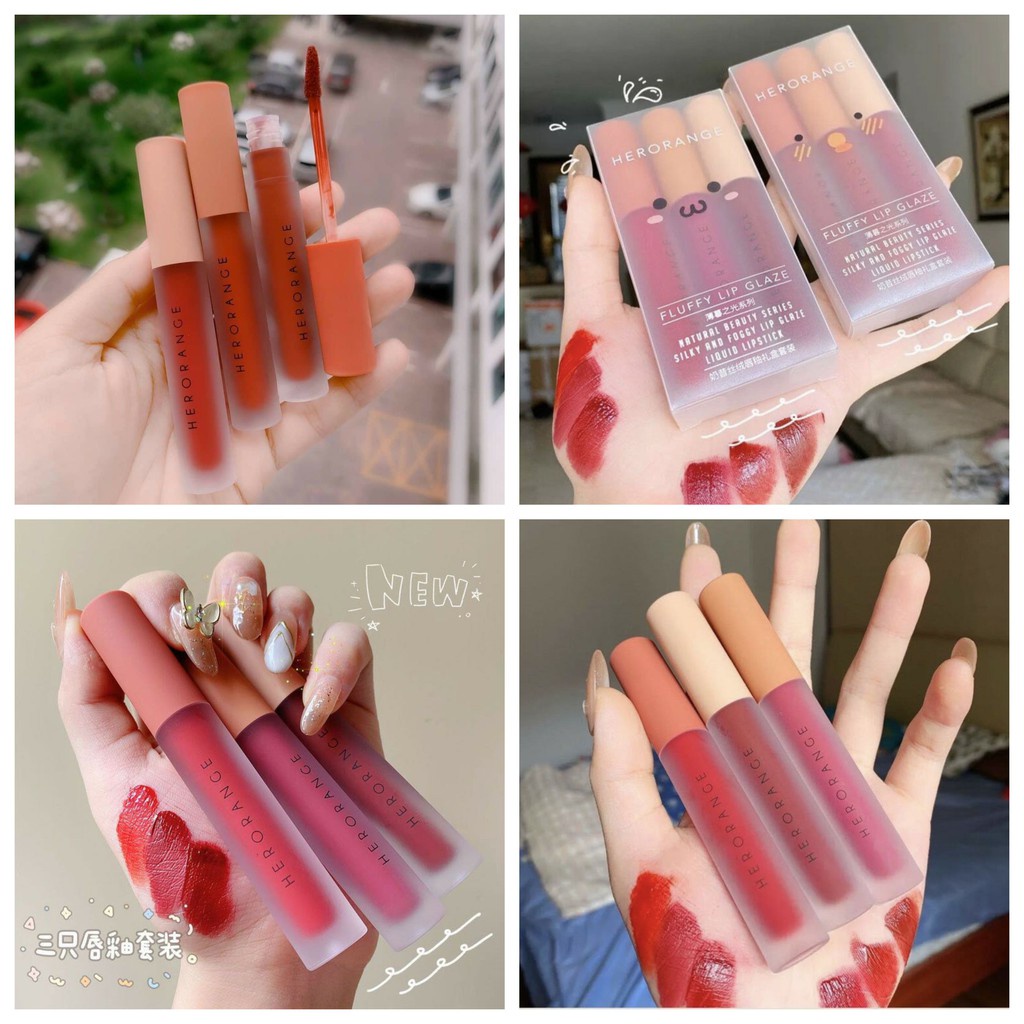 Set 3 Cây Son Kem Lì Herorange Fluffy Lip Glaze hàng nội địa trung | BigBuy360 - bigbuy360.vn