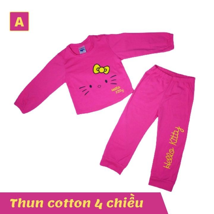 Đồ bộ tay dài cho bé gái hình mèo từ 11-40kg. Chất thun cotton thấm hút mồ hôi -Tomchuakids