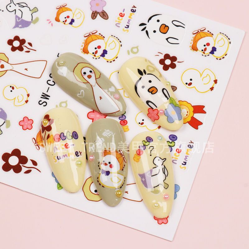 Nhãn dán móng tay 3D STZPRONAIL hình vịt / gấu / thỏ dễ thương xinh xắn cho bé