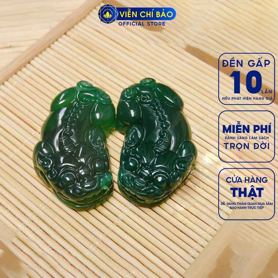 Mặt dây chuyền T.ỳ H.ưu xanh lá đá phong thủy chất liệu đá tự nhiên thời trang phụ kiện trang sức Viễn Chí Bảo M200129