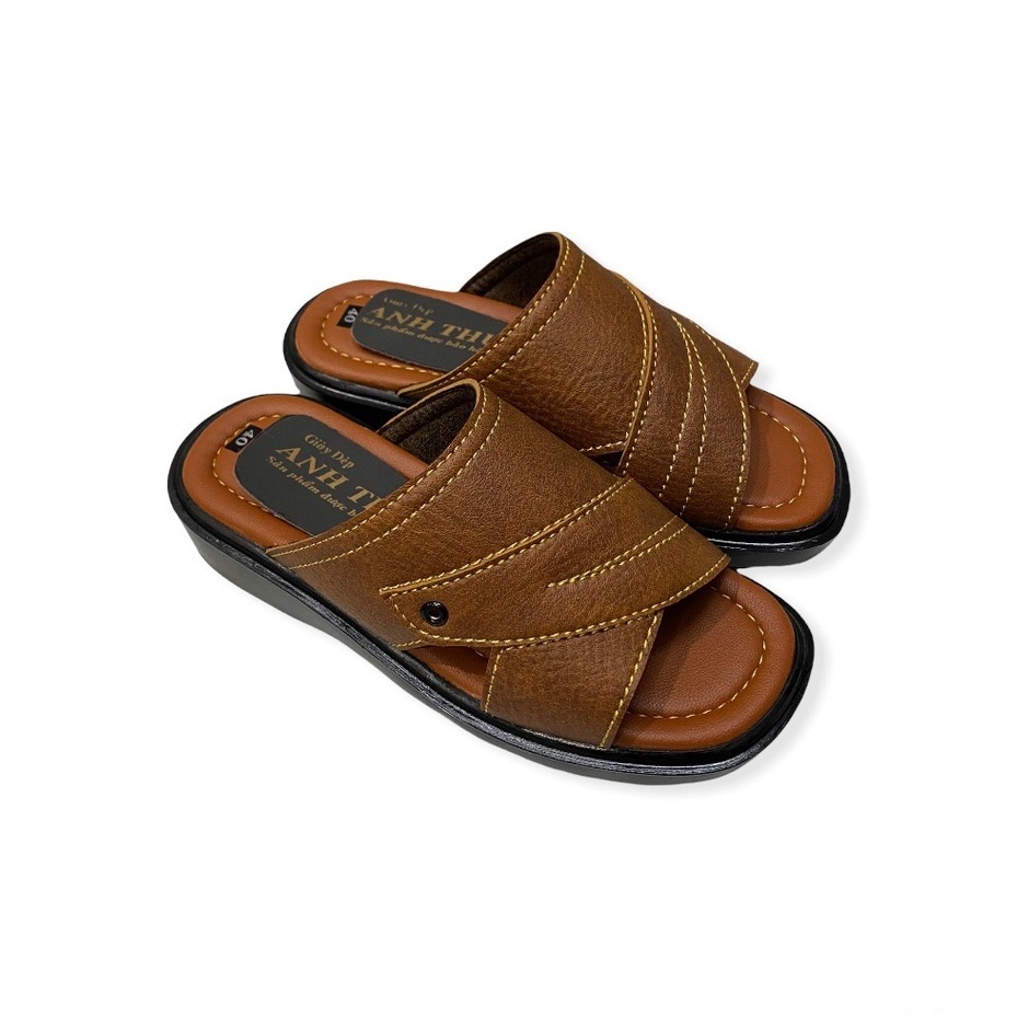 Dép nam quai ngang đế TOMI cao 3 cm màu nâu/bò/đen