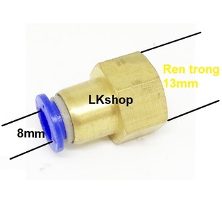 Nối ren trong 13 ra ống 8mm, 10mm, 6mm đồng thau - Ống Hơi Khí Nén Phun Sương