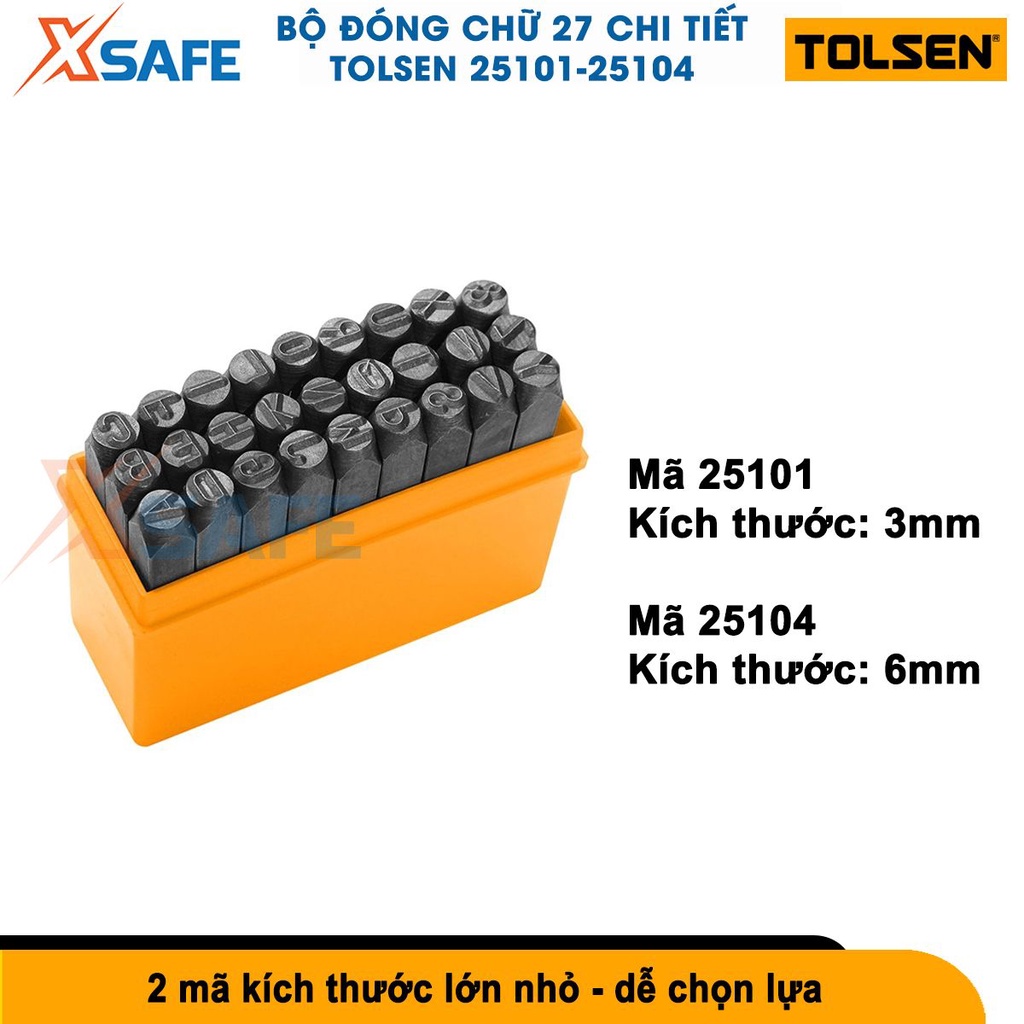 Bộ đóng chữ 27 chi tiết Tolsen thép carbon cứng cáp, gồm 26 chữ cái và 1 kí tự &amp; hộp nhựa cứng cáp tránh thất lạc[XSAFE]