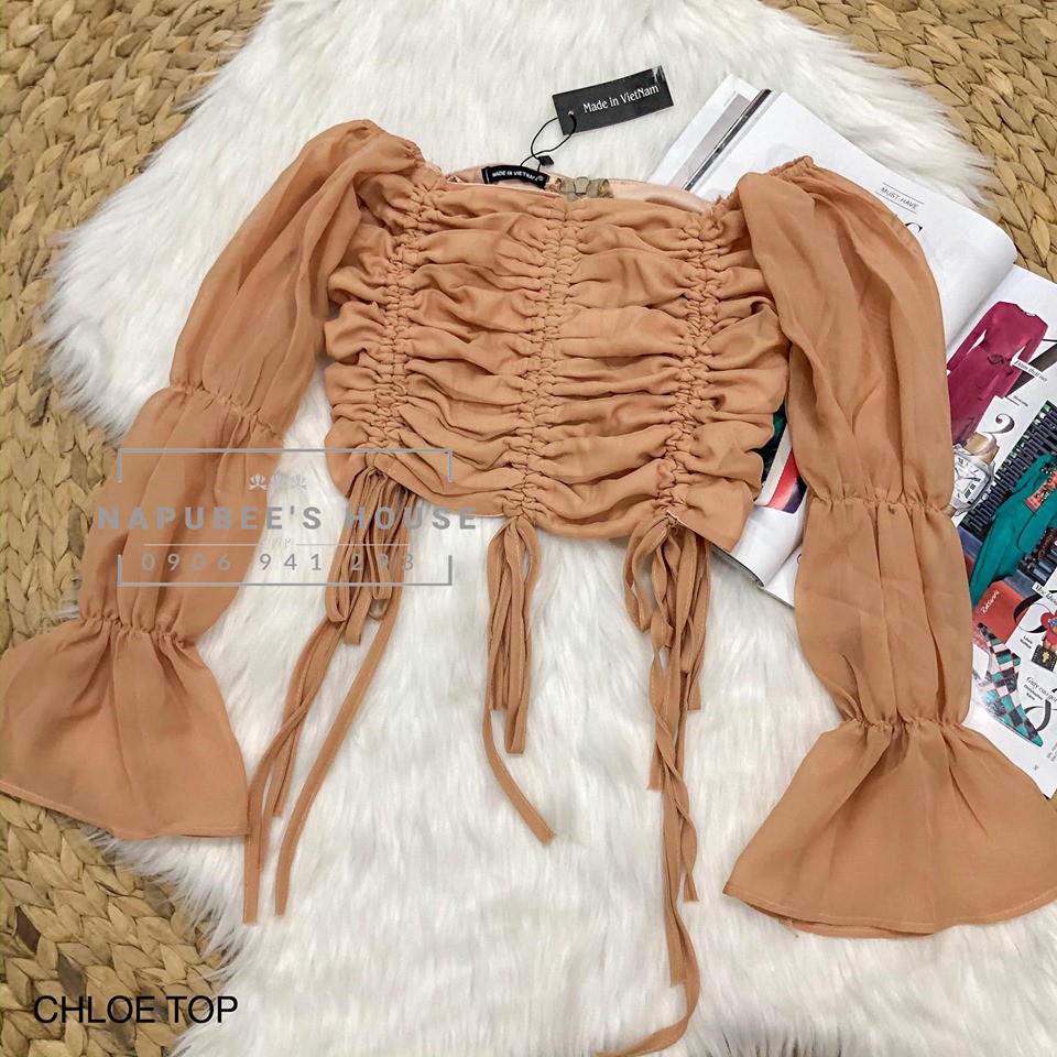 [NAPUBE] ÁO Croptop Tay Lỡ Nhún Thân Dây Rút Thiết KẾ, ÁO Kiểu CHLOE TOP