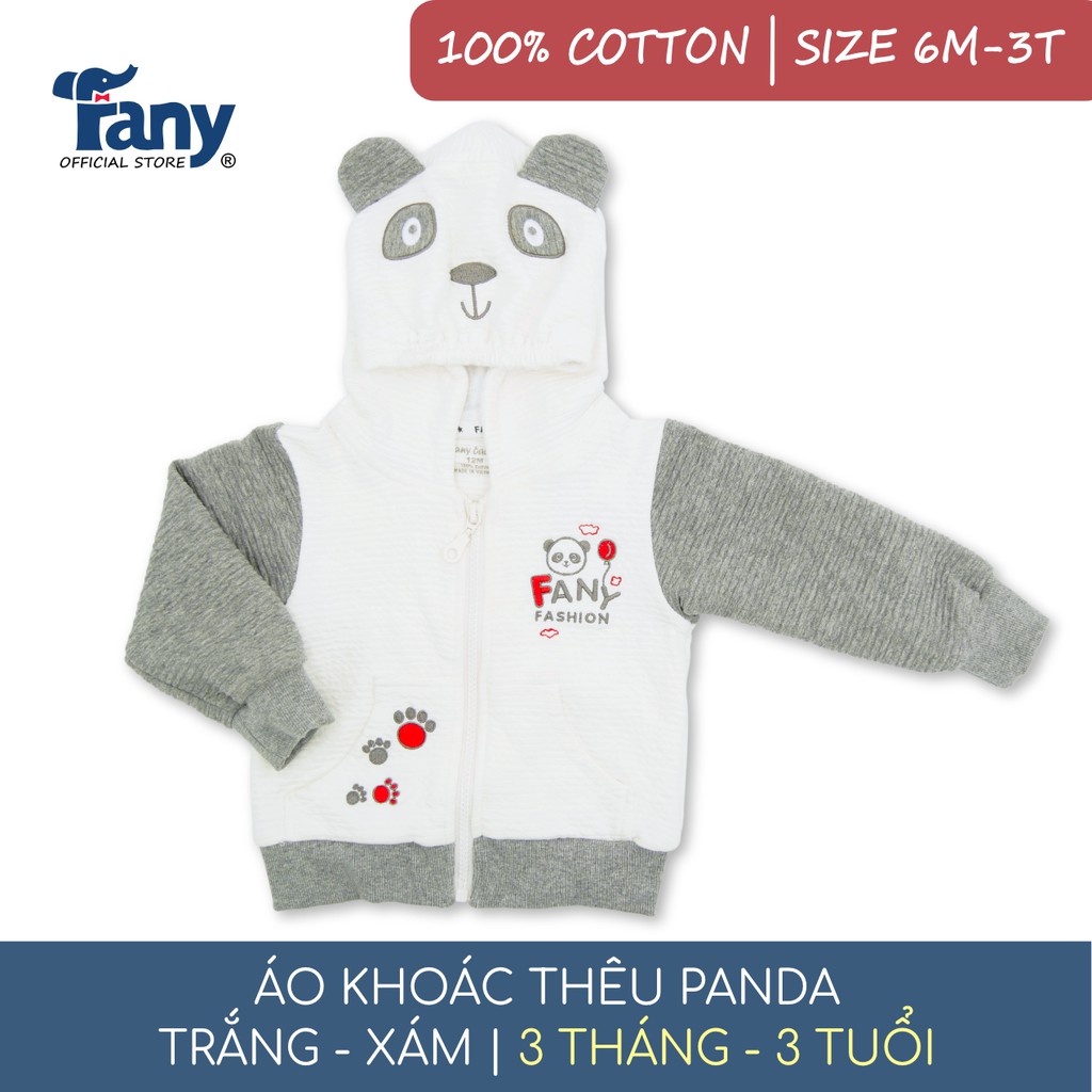 Áo khoác thêu Panda Fany® size 6M-3T cho trẻ 3 tháng - 3 tuổi 100% cotton mềm mại giữ ấm tốt điều hòa thân nhiệt