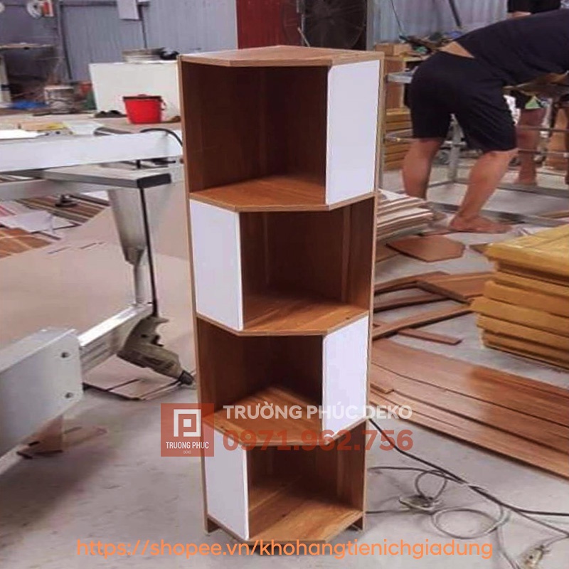 Kệ ngũ giác 4 tầng kê góc tường Trường Phúc DEKO, kệ góc tường để sách, đồ dùng