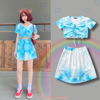 SET ÁO CROPTOP LOANG MÀU - VÁY