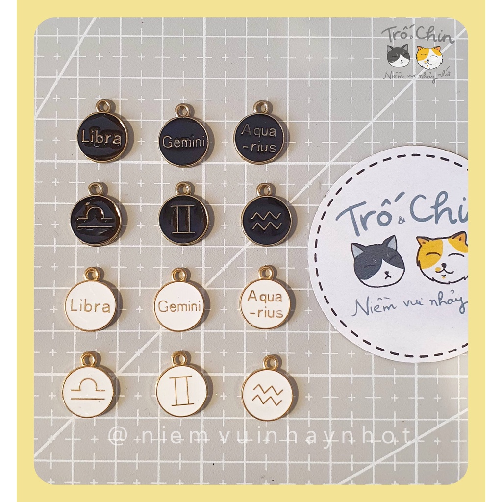 Charm kim loại cung Hoàng Đạo Zodiac Sign 2 màu đen trắng (hỗ trợ nối xích)