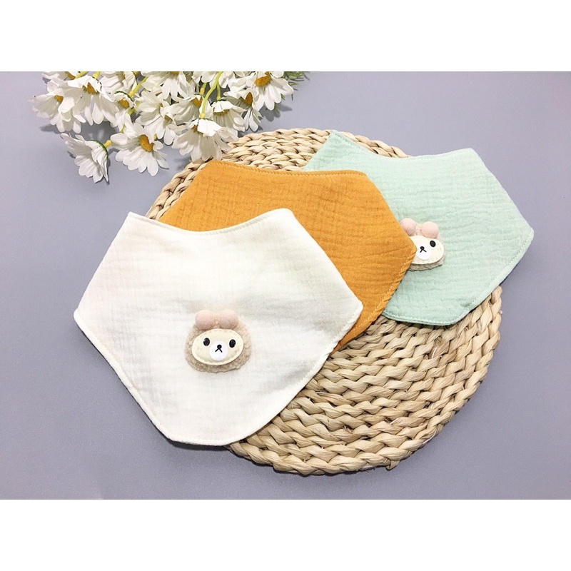 Set 3 Yếm Ăn Dặm Vạt Chéo Có Cúc Bấm Vải Xô Muslin Wooyi Cho Bé Babibu - YADMW