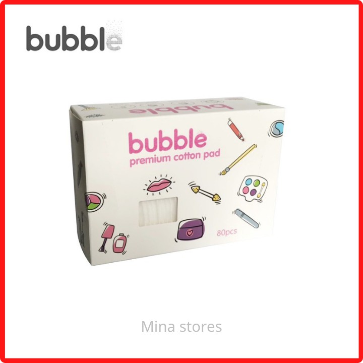 Bông Tẩy Trang Cao Cấp BUBBLE 100% Bông Tự Nhiên, Bông Dầy, Không Để Lại Xơ Trên Da - Hộp 80 miếng