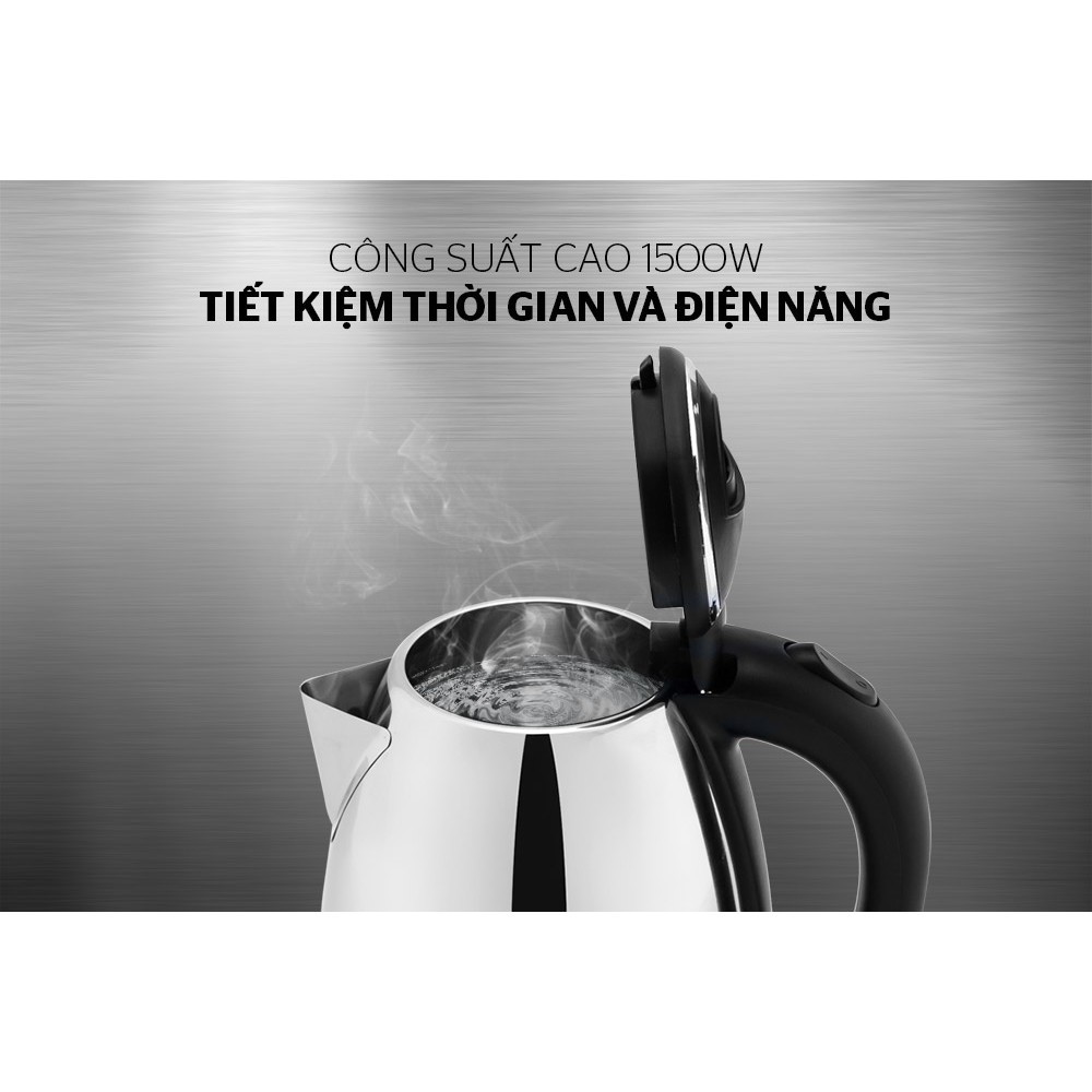 Ấm siêu tốc inox 1.8L, ấm siêu tốc Happy Time chính hãng an toàn